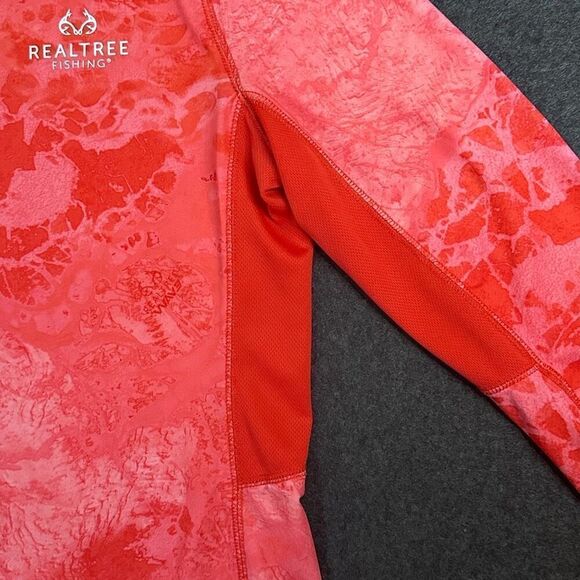 Realtree Fishing LS Tech Performance Shirt Womens L Red Camo V-Neck Amphibious - Picture 5 of 10